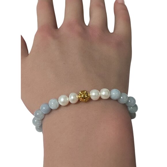 18K Gold Money Coin Ball Gemstones Birthstones Pearl Aquamarine 5-6mm - Picture 6 of 7